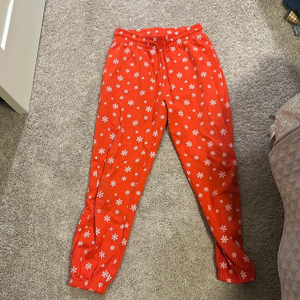 Red/orange snowflake pants from forever 21